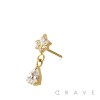 316L SURGICAL STEEL THREADLESS PUSH IN MARQUISE STARBURST TEAR DROP DANGLE CZ TOP PART